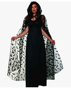 🦇 Halloween sheer Cape with Bat Print hooded- womens one size