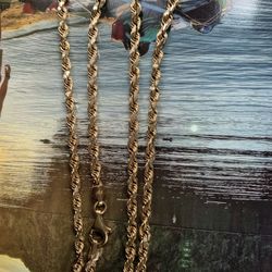 27grams 14kt Yellow Gold Rope Chain/necklace 4mm