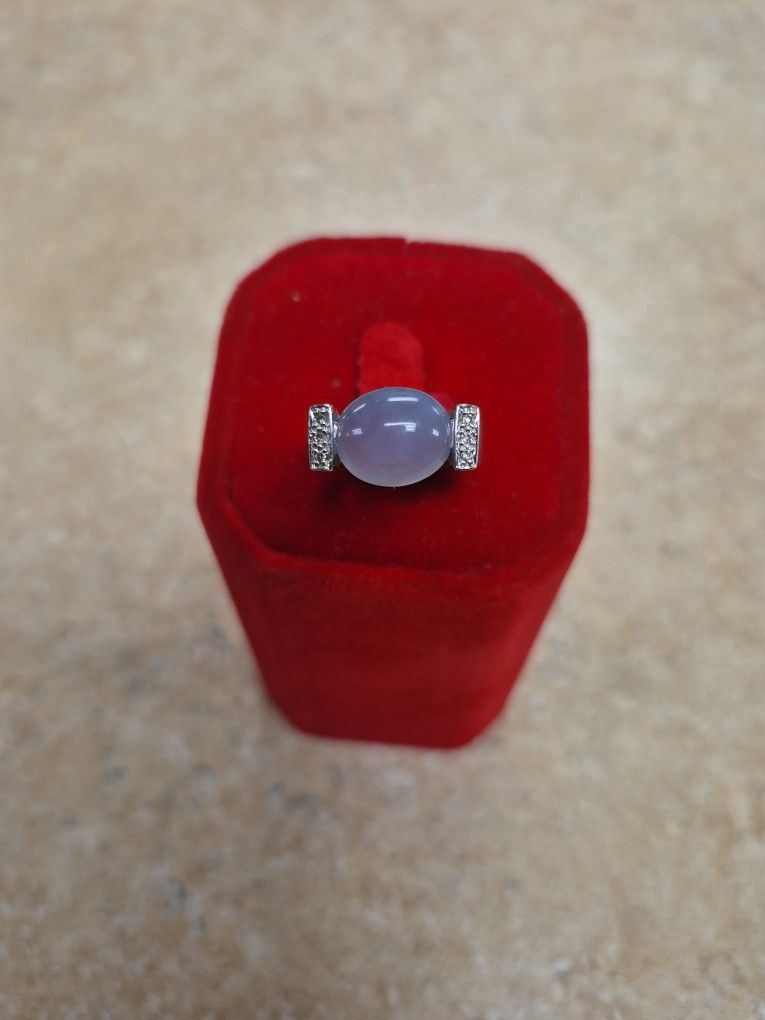 14k White Gold Burmese Lavender Jade And Diamond Ring