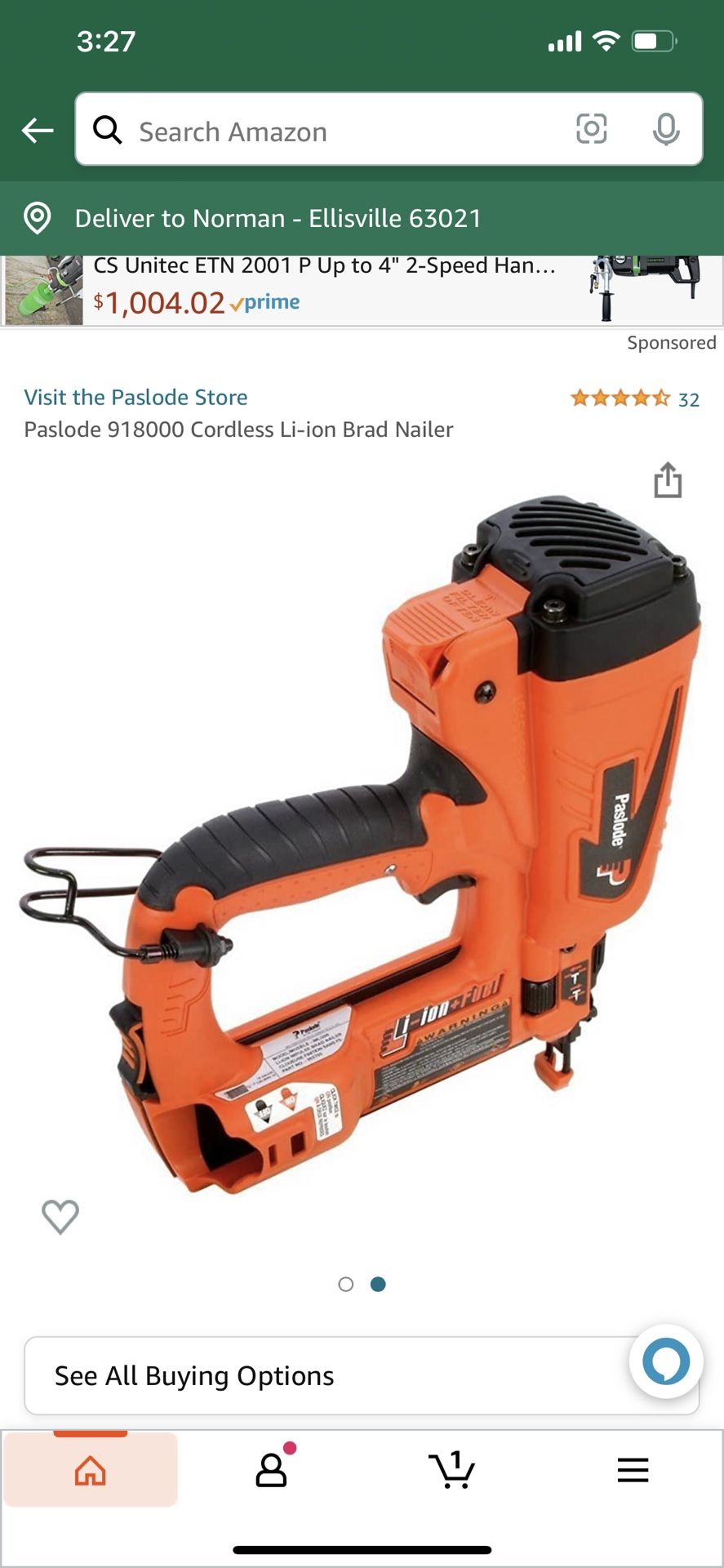 Paslode Cordless 18 Gauge Brad Nailer