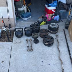 Weight Equipment, Sit Up Bench,  Adjustable Bench  For Incline And Decline  Benching , 420 Lbs Of One Inch Diameters  Plates , 2 20 Lbs Kettle Bell We