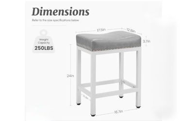 Set of 2 Gray Upholstered Counter Stool with White Legs