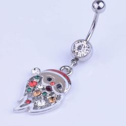 NEW Santa Holiday Belly Naval Ring With Cubic Zirconia Gems