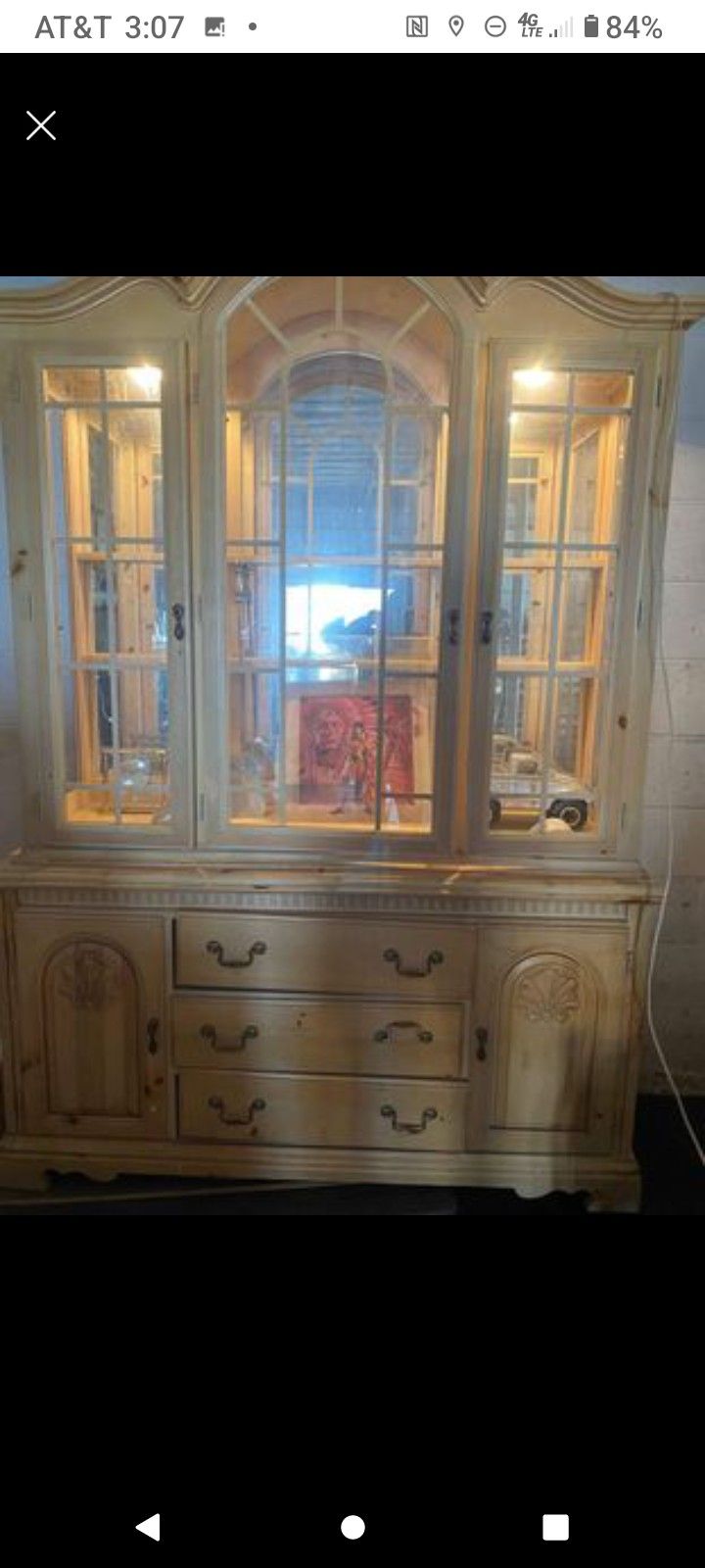 Hutch New Condition. Upper Detaches From Lower Cabinet. 70" Overall H. Solid Wood