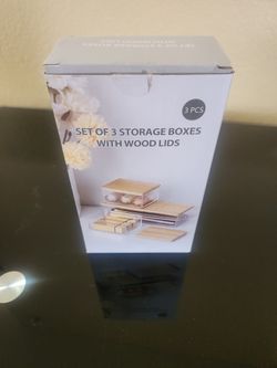 Set Of 3 Storage Boxes With Wood Lids