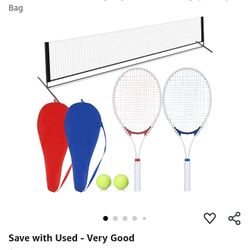 1222 10 FT Mini Portable Tennis Net with 27" Tennis Rackets for Adult Recreational 2 Players Lightweight Tennis Racket with 2 Tennis Balls for Trainin