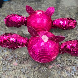 Set of 2 Pink Disco Bat Halloween Decorations