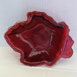 Vintage Depression Cranberry Leaf Glass Dish