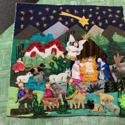 Nativity Scene - Hand Crafted Peruvian Arpilleria Patchwork Wall hanging - Interpretation Of Nativity Scene