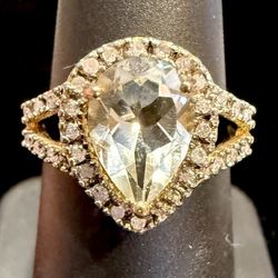 RI NOOR 14K/Sterling 32 Diamonds 0.192ctw RI White Amethyst AAA 1.5ctw Ring Sz 8