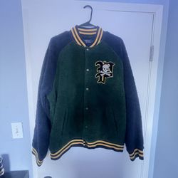 POLO RALPH LAUREN HEAVY FLEECE SHERPA Skull Crossbones VARSITY JACKET Size L