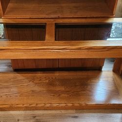 MCM Solid Wood Sofa Table w/ Smoked Glass