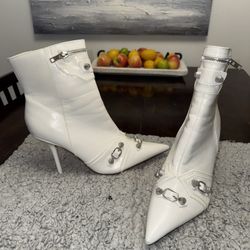 White Ankle Heel Boots 