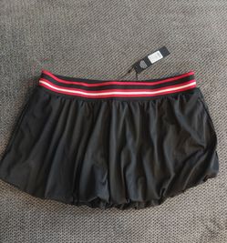 Black Mesh Mini Skirt with Striped Waistband