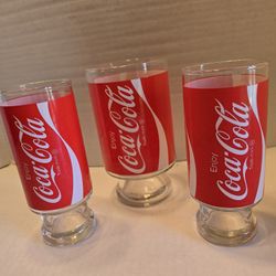 Vintage 1970's pedastol Coca-Cola Glasses.  