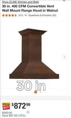 ZLINE Kitchen and Bath
30 in. 400 CFM Convertible Vent Wall Mount Range Hood in Walnut