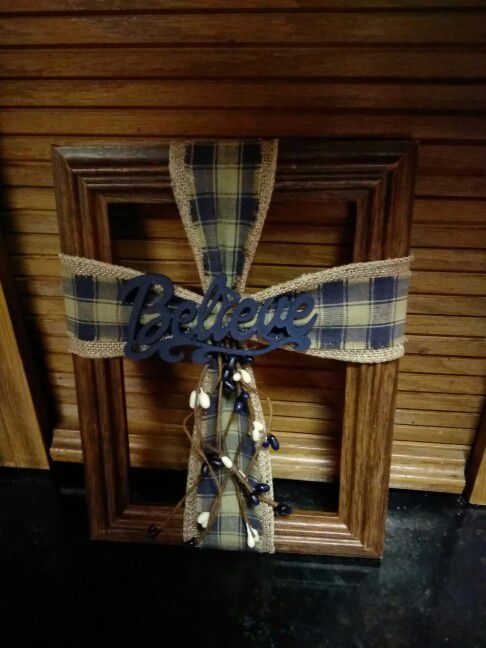 Fabric cross on wooden 5" x 7" frame