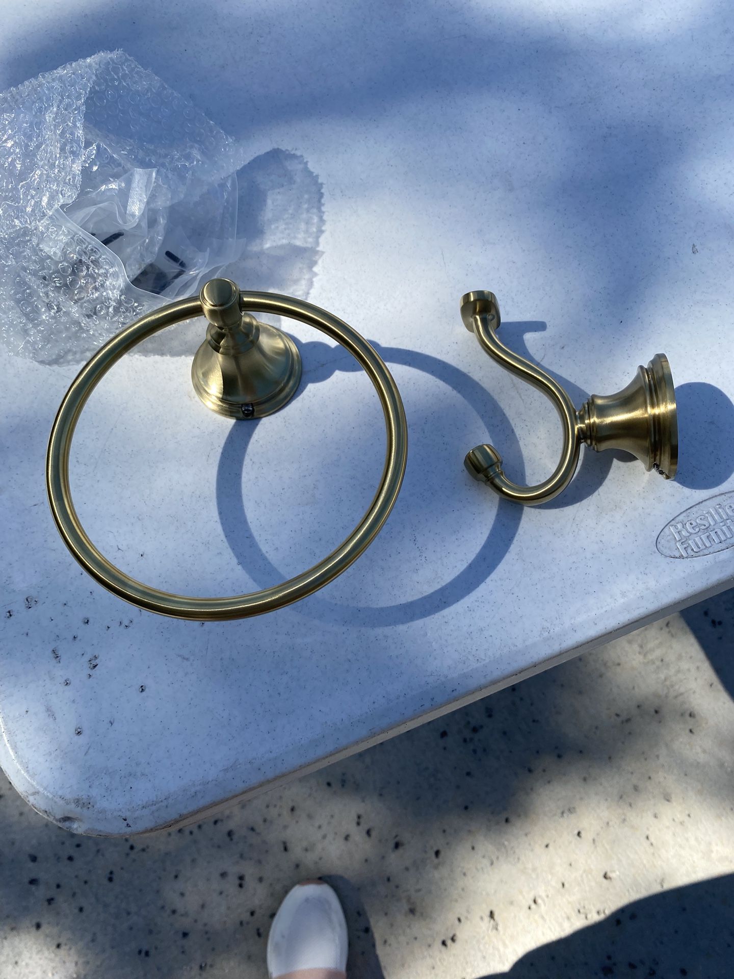 Brushed Gold Towel Ring And Robe Hook