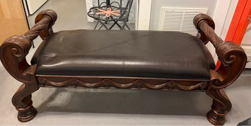 Ashley North Shore Ornate Bedroom Bench – 54” – Dark Brown