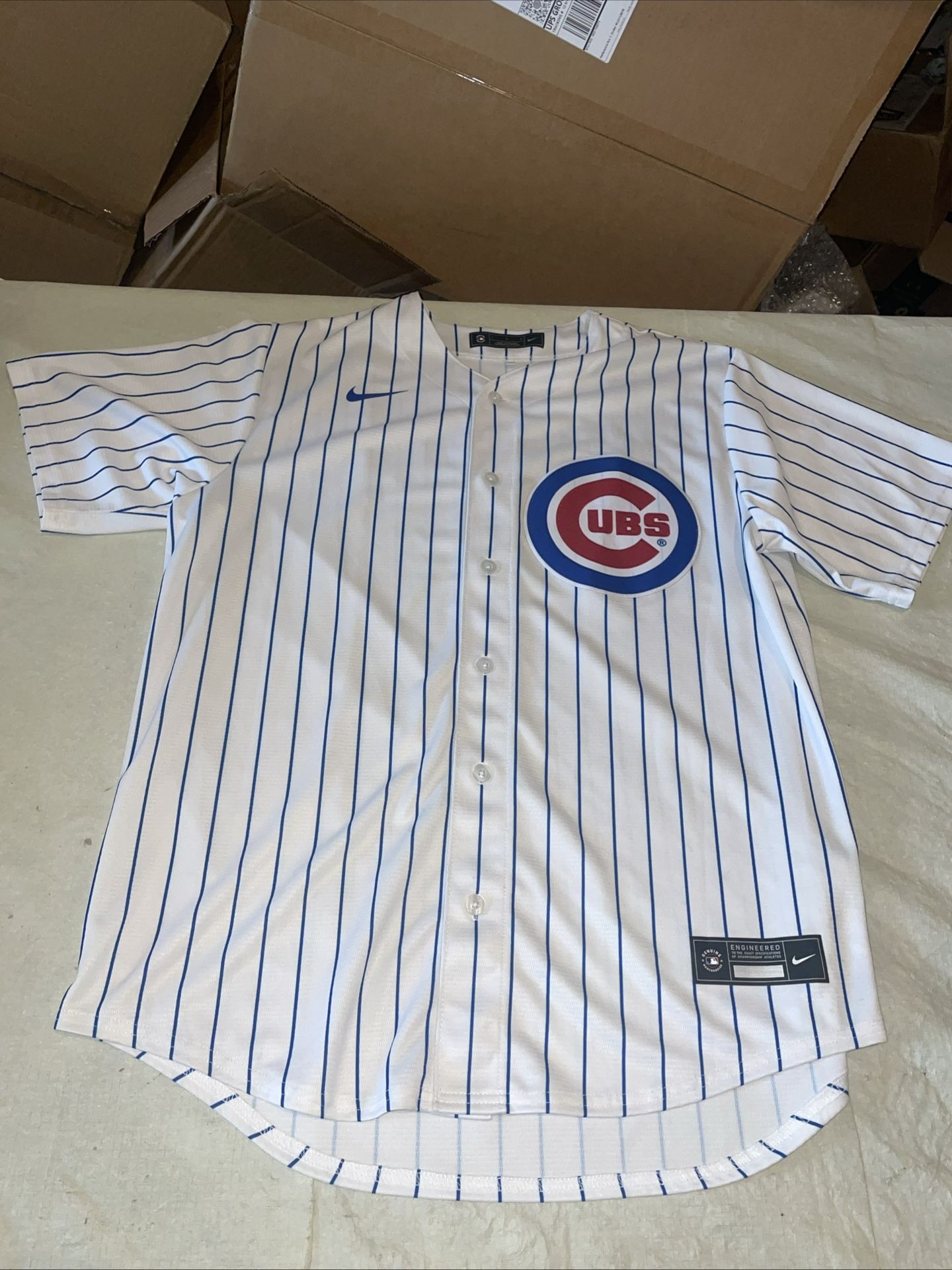 Chicago Cubs Nike Jersey Mens Adult Large White Pinstripe Mlb Vintage Clean