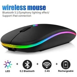  USB And Bluetooth Rechargeable Wireless Mouse For Android Apple iPhones iPads Google Pixel Samsung Galaxy Motorola Cellphones And Tablets