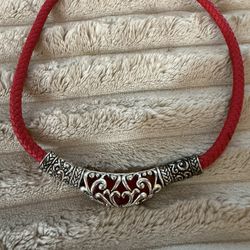 Red Leather And Silver Magnetic Necklace 