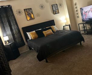18” High platform King memory foam bed mattress & headboard