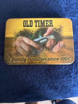 Old Timer Knife Collector Tin and knives