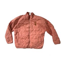 Disney Parks Minnie Mouse Embroidered Quilted Bomber Jacket Peach Pink XL