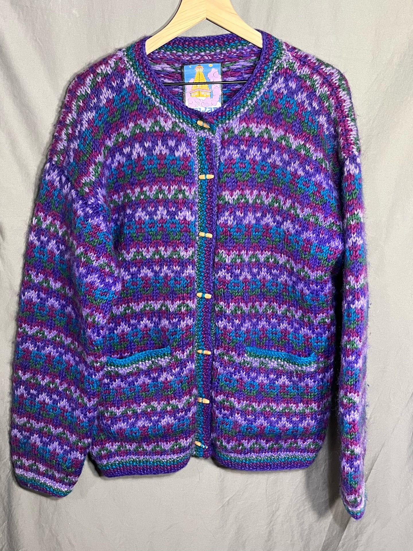 Newari Handcrafted 100% Wool Knit Cardigan Vintage 1993