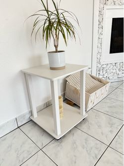 Like New] Modern White Small Nightstand / 2-Tier End Table