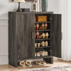 41" Shoe Cabinet with Doors & 3 Adjustable Shelves, 6-Tier Morden 24 Pair Shoe Storage Cabinet, Tall Shoe Rack Organizer for Entryway, Hallway, Living