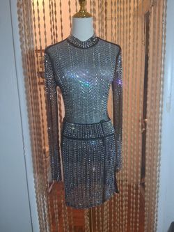 Black Rhinestone Mesh Mini Dress - Long Sleeve Sparkle Dress