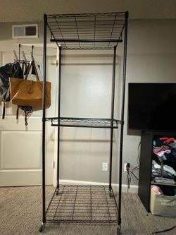 2 Tier Clothing Rack On Wheels W/ Zip Up Cover