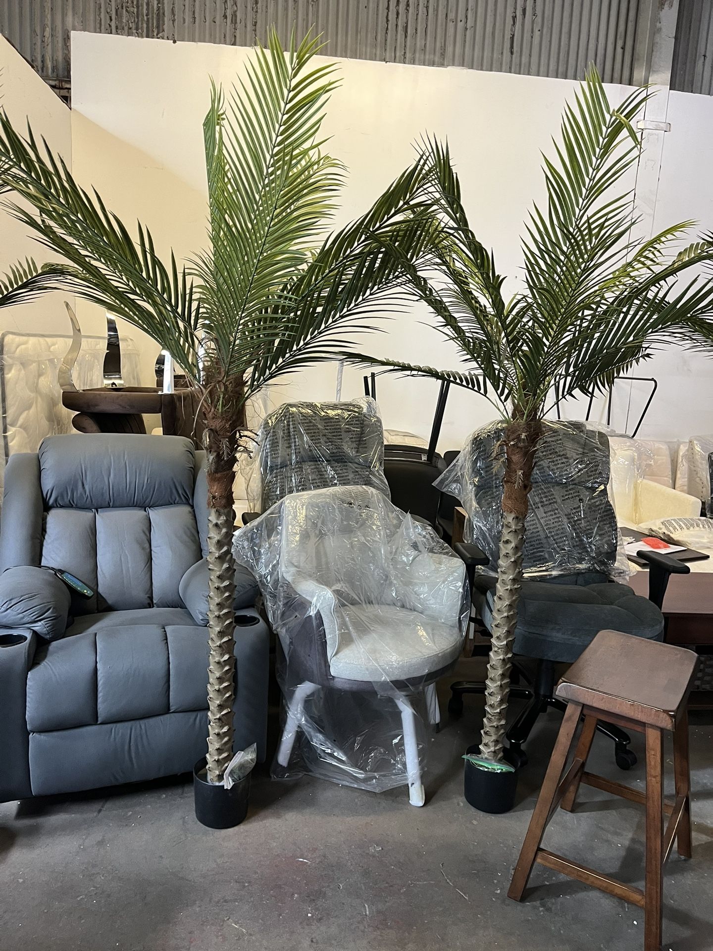 Artificial Phoenix Palm Tree 7ft Tall 2 Set – Fake Large Tropical Tree with 21 Adjustable Leaves, Outdoor Indoor Faux Sago Palm Plant for Living Room