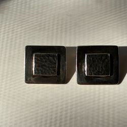 Vintage 925 Sterling Silver 80s Modernist Brutalist Clip On Earrings 11grams Solid