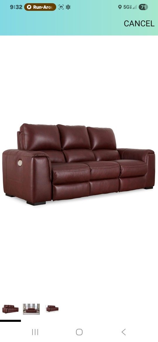 Signature Design by Ashley Alessandro Contemporary Leather Power Reclining Sofa with Adjustable Headrest, Red