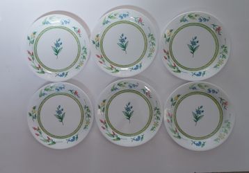 Set Of 6 Corning Corelle MY GARDEN Salad PLATES Blue Yellow Pink Flowers
