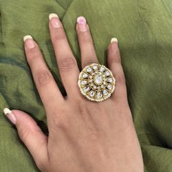 New | Indian Luxury Gold Kundan Adjustable Ring