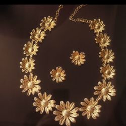 Vintage Copper With 18k Gold Plated Set Including Necklace And Earrings 