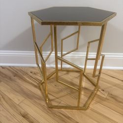 Hexagon Gold Metal Glass Side Table