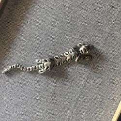 Vintage 1980’s Articulated Full Body Silver Tone Tiger Brooch Pin Green Eyes