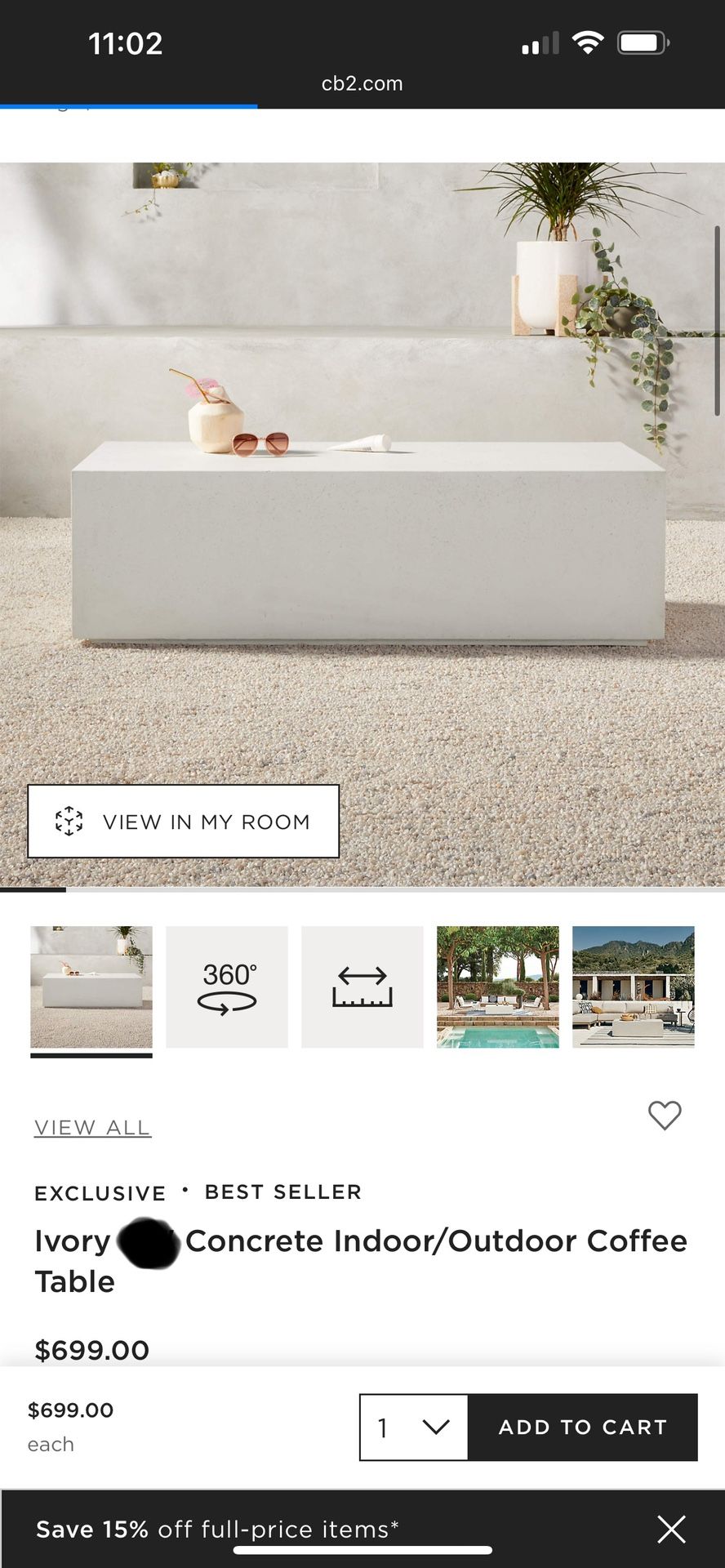 CB2 Ivory Concrete Indoor/Outdoor Coffee