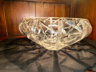 Vintage Cut Crystal Centerpiece Bowl - Geometric Crisscross Design, Heavy Lead Glass Serving Bowl
