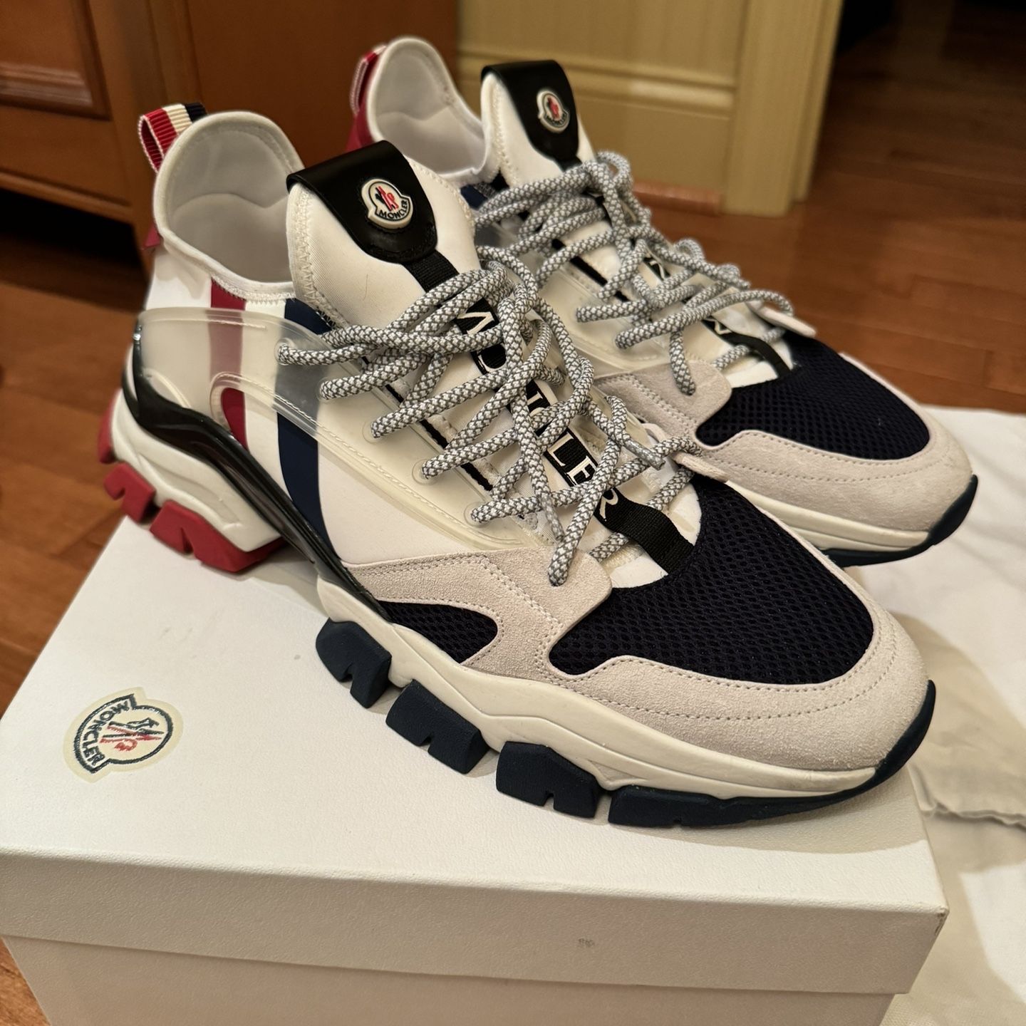Moncler Trevor Sneakers Men White Red Blue Size 10.5 44 for Sale 