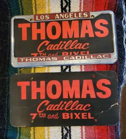 Thomas Cadilliac License Frame 1960s With 2 Original Inserts