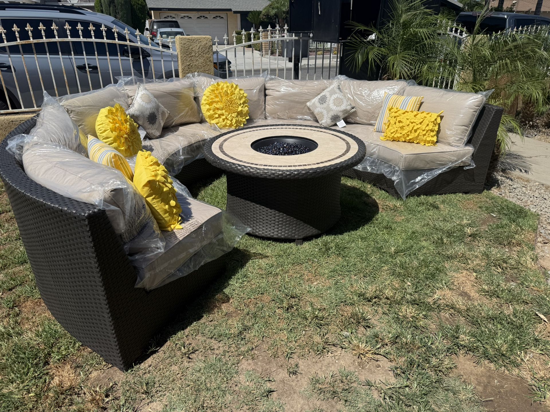 Brand New Patio Outdoor Furniture Set With Fire Pit Sunbrella Fabric