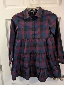 Brooks Brothers Plaid Tiered Button-Down Shirt Dress
