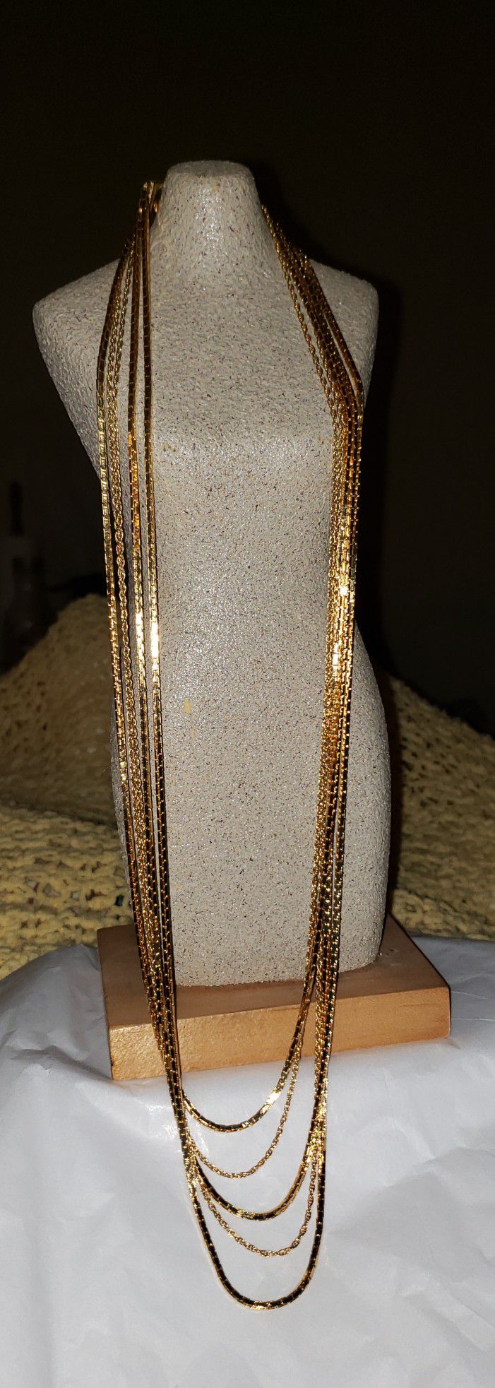 Vintage gold costume necklace 5 strand