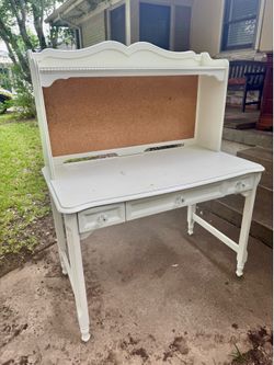 CAFE KID WHITE DESK WITH CORK-BOARD  43” wide 54” tall 24” Deep